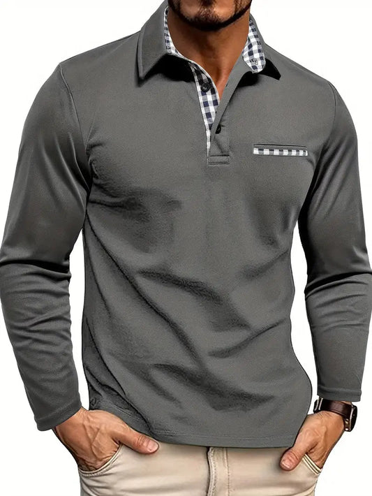Crisp men's long sleeve polo shirt featuring a classic collar and made from soft, comfortable fabric, ideal for casual and semi-formal occasions. 0