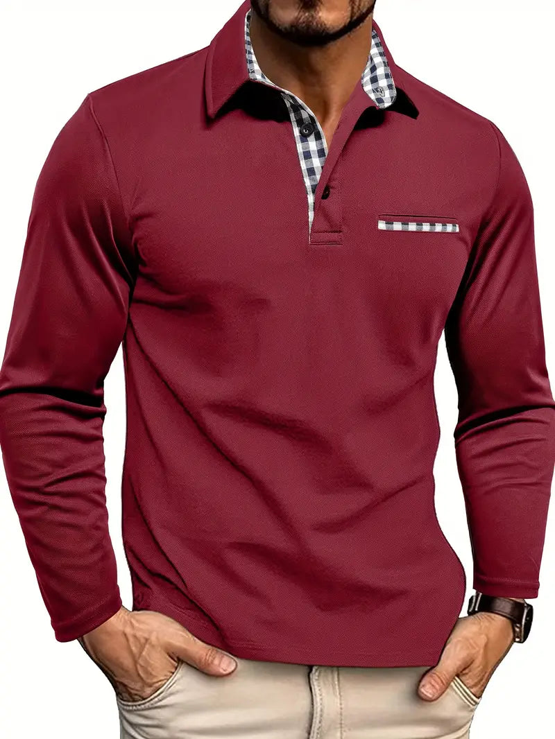 Crisp men's long sleeve polo shirt featuring a classic collar and made from soft, comfortable fabric, ideal for casual and semi-formal occasions. 1