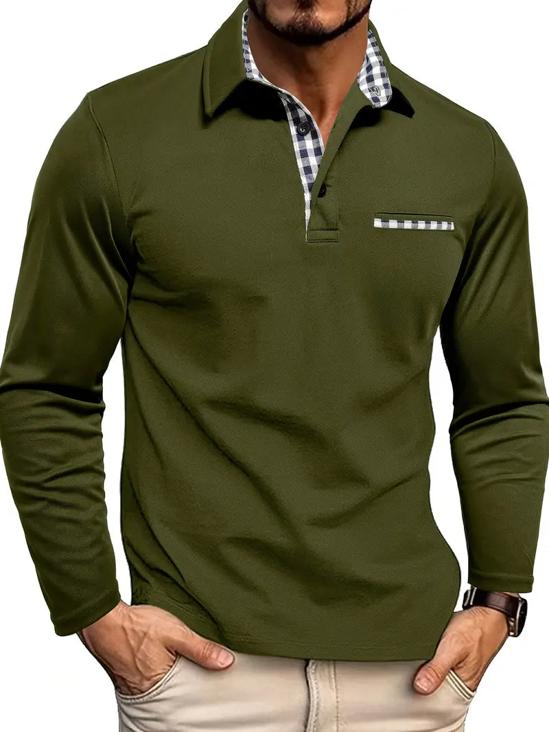 Crisp men's long sleeve polo shirt featuring a classic collar and made from soft, comfortable fabric, ideal for casual and semi-formal occasions. 2