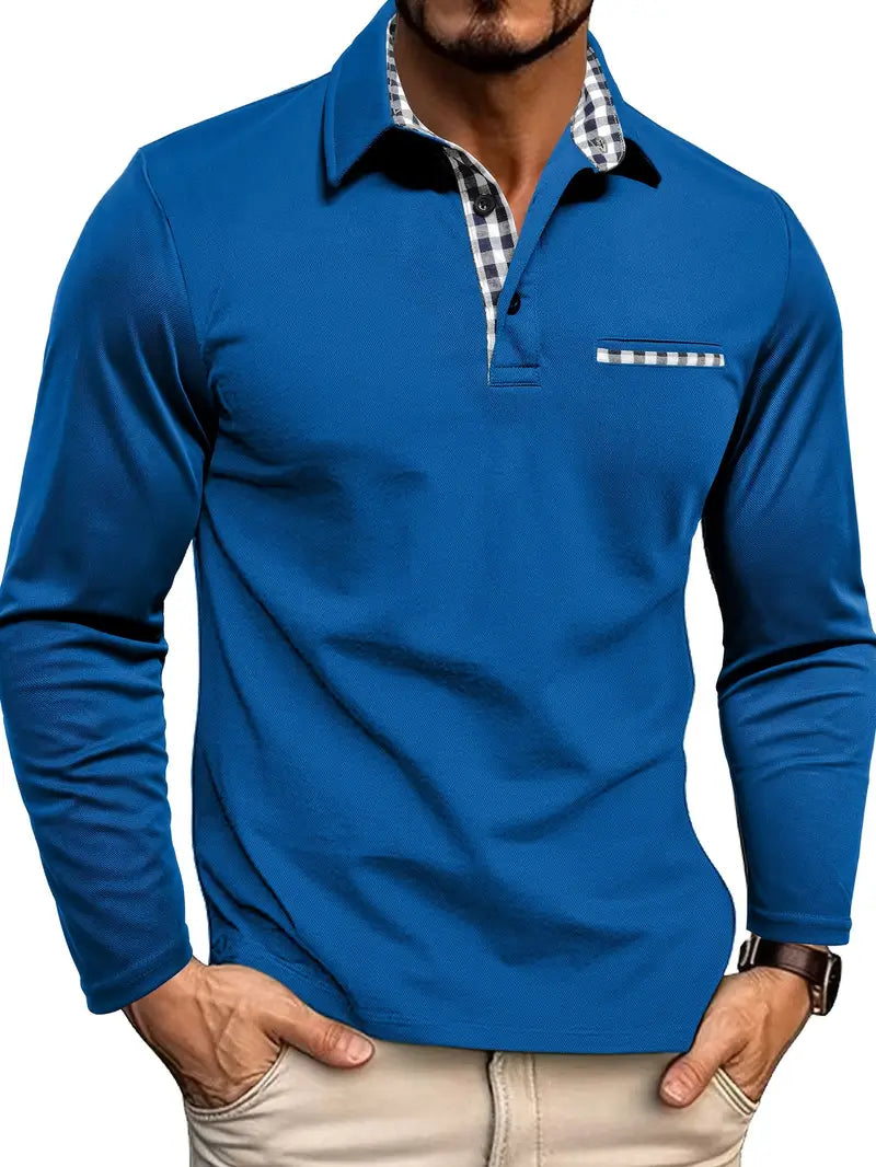 Crisp men's long sleeve polo shirt featuring a classic collar and made from soft, comfortable fabric, ideal for casual and semi-formal occasions. 4