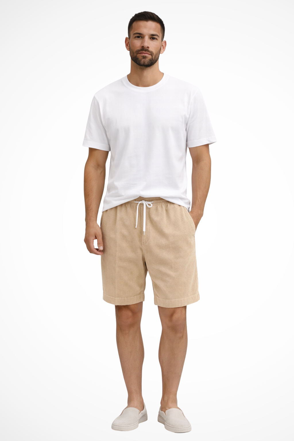 Dapper men's chino shorts featuring a high waist and stylish striped design, perfect for casual summer outings. 2
