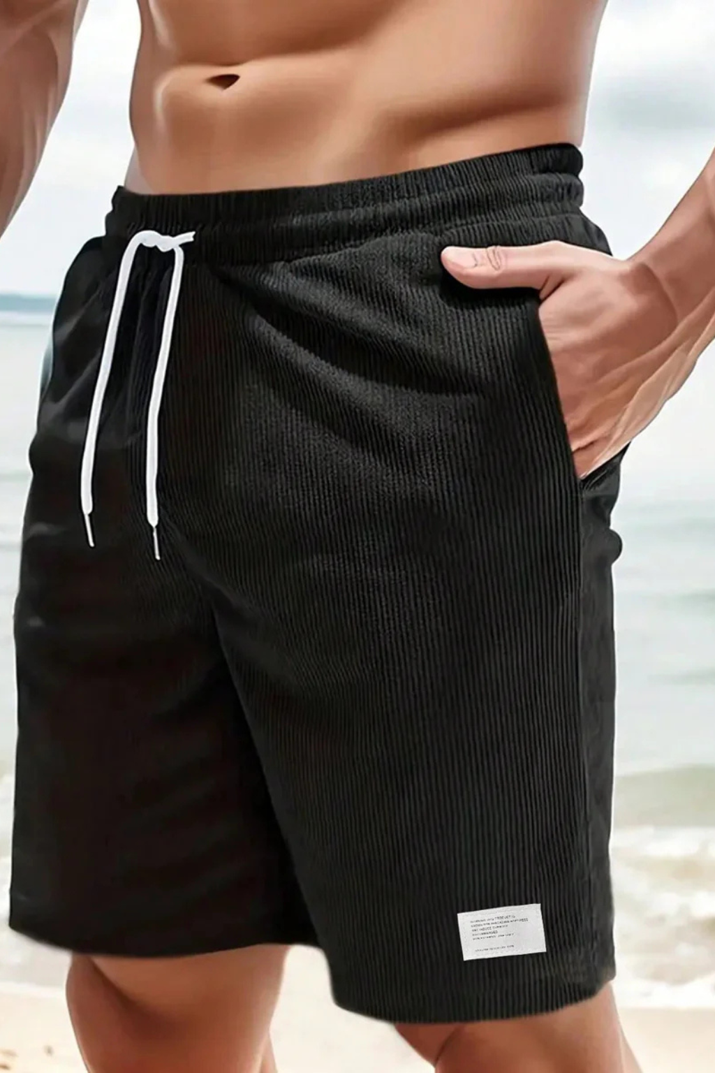 Dapper men's chino shorts featuring a high waist and stylish striped design, perfect for casual summer outings. 5
