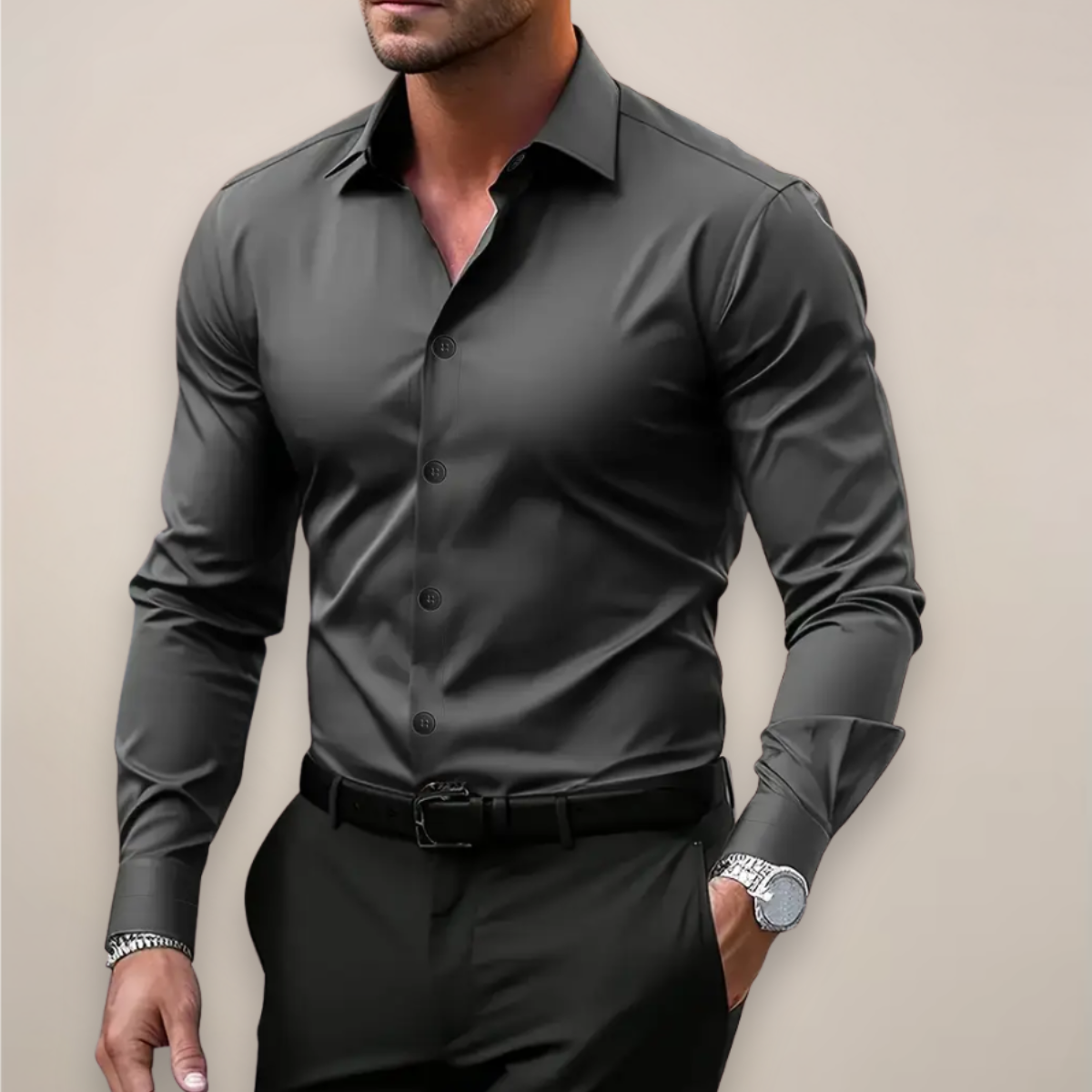 Dapper Men's Dress Shirt featuring a slim fit and modern tailored design, perfect for formal occasions and stylish office wear. 0
