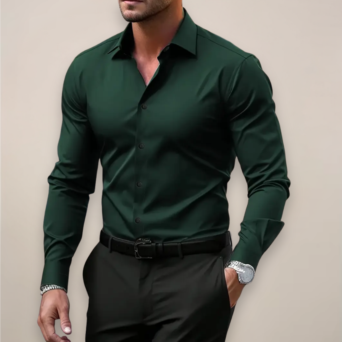 Dapper Men's Dress Shirt featuring a slim fit and modern tailored design, perfect for formal occasions and stylish office wear. 2