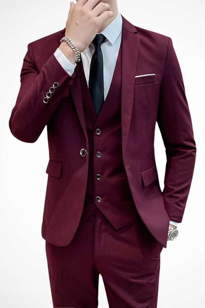 Dapper men’s suit featuring a notch lapel and a stylish three-piece design, perfect for formal occasions and professional settings. 3
