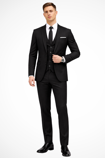 Dapper men’s suit featuring a notch lapel and a stylish three-piece design, perfect for formal occasions and professional settings. 8