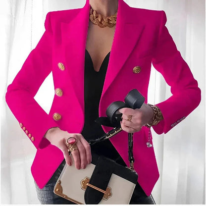Dazzle Women's blazer featuring a stylish double-breasted design and elegant gold buttons, perfect for chic office wear and formal occasions. 5