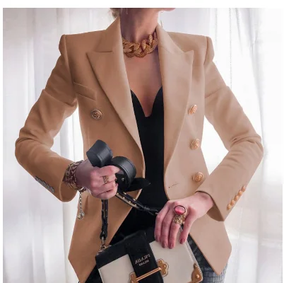 Dazzle Women's blazer featuring a stylish double-breasted design and elegant gold buttons, perfect for chic office wear and formal occasions. 6