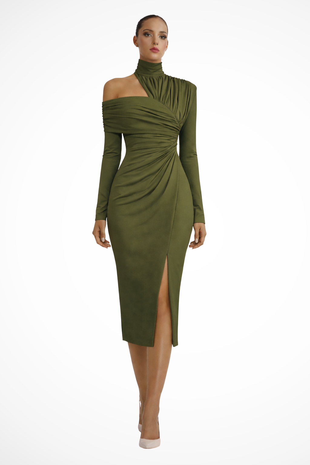 Dazzle Women's Midi Dress featuring an elegant asymmetric one-shoulder design, perfect for formal occasions and stylish outings. 10