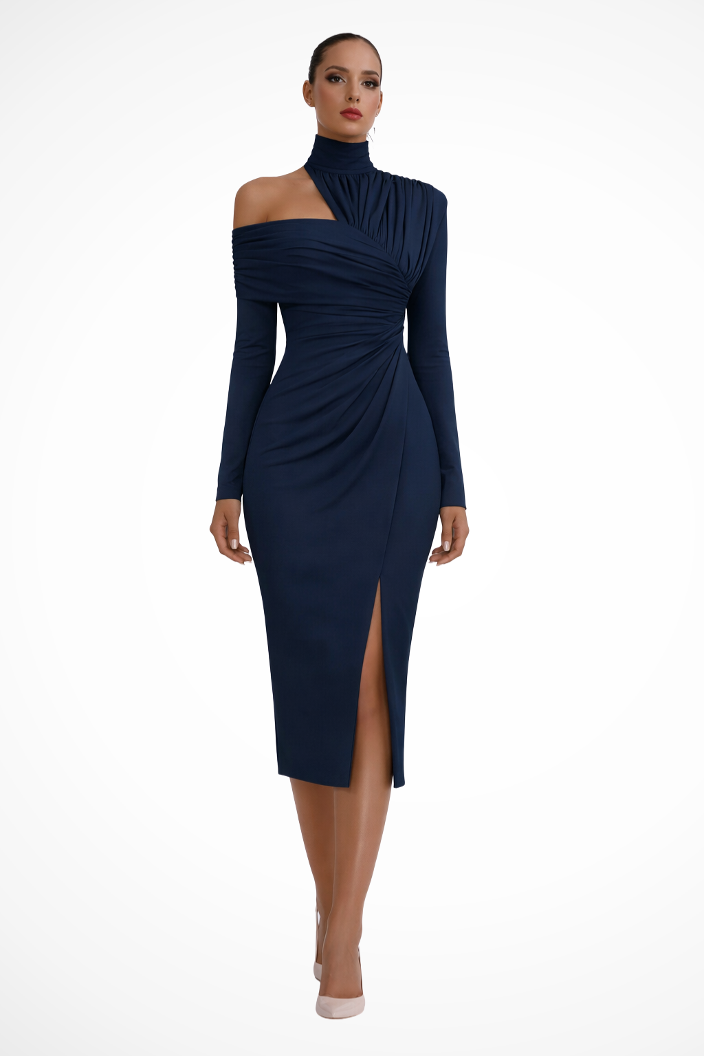 Dazzle Women's Midi Dress featuring an elegant asymmetric one-shoulder design, perfect for formal occasions and stylish outings. 11