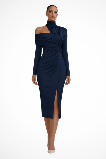 Dazzle Women's Midi Dress featuring an elegant asymmetric one-shoulder design, perfect for formal occasions and stylish outings. 11
