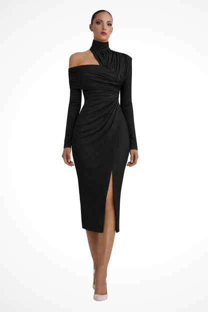 Dazzle Women's Midi Dress featuring an elegant asymmetric one-shoulder design, perfect for formal occasions and stylish outings. 5