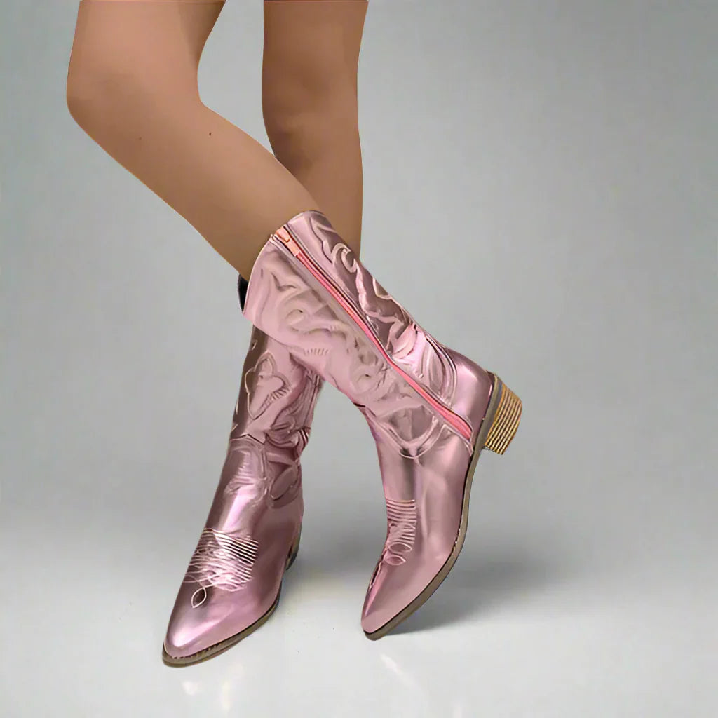 Delia Women's Mid-Calf Boots featuring a stylish western-inspired design and a comfortable block heel, perfect for everyday wear. 0