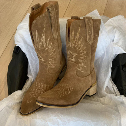 Delia Women's Mid-Calf Boots featuring a stylish western-inspired design and a comfortable block heel, perfect for everyday wear. 3