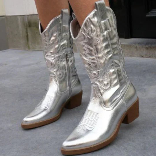 Delia Women's Mid-Calf Boots featuring a stylish western-inspired design and a comfortable block heel, perfect for everyday wear. 6