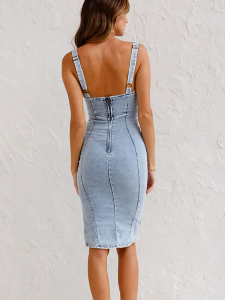 Diva Women’s Denim Dress with Adjustable Straps and Side Slit Design 3