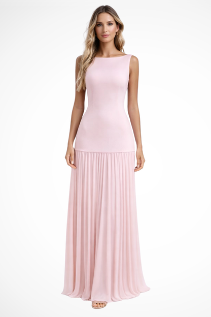 Eline Women's Maxi Dress featuring a pleated skirt and elegant boat neckline, perfect for stylish summer outings and special occasions. 0