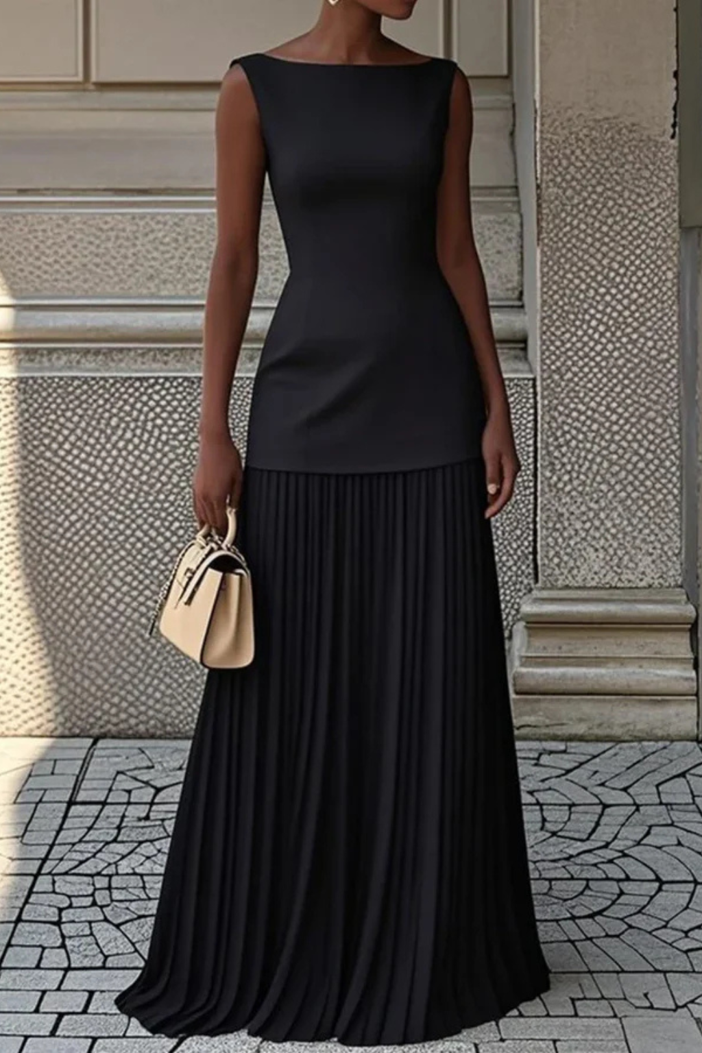 Eline Women's Maxi Dress featuring a pleated skirt and elegant boat neckline, perfect for stylish summer outings and special occasions. 6