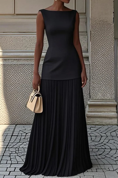 Eline Women's Maxi Dress featuring a pleated skirt and elegant boat neckline, perfect for stylish summer outings and special occasions. 6