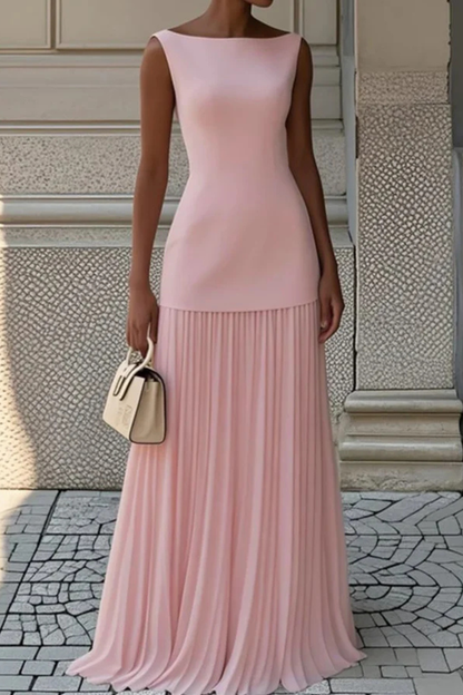 Eline Women's Maxi Dress featuring a pleated skirt and elegant boat neckline, perfect for stylish summer outings and special occasions. 7