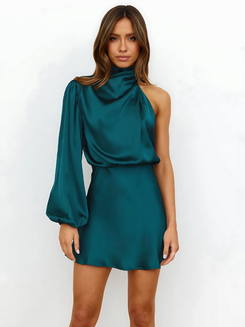 Elysia Women’s Cocktail Dress featuring a stylish one-shoulder design and elegant asymmetrical neckline, perfect for evening events and special occasions. 8