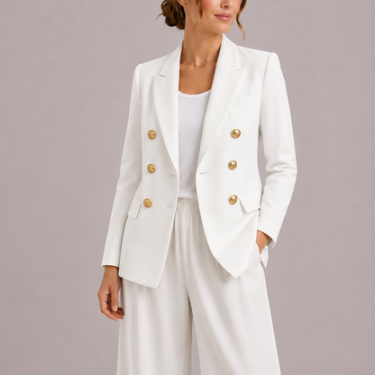 Elysia Women's Double-Breasted Blazer featuring gold buttons and a tailored fit, perfect for a stylish and sophisticated look. 4