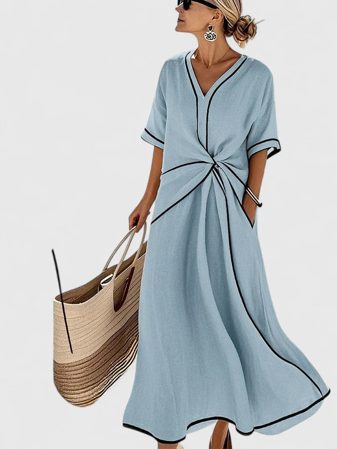 Elysia Women’s Dress featuring a stylish vertical stripe pattern and a lightweight design, perfect for casual outings and summer events. 0