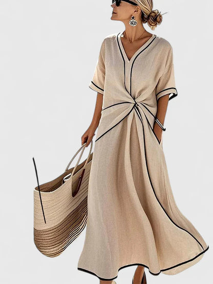 Elysia Women’s Dress featuring a stylish vertical stripe pattern and a lightweight design, perfect for casual outings and summer events. 2