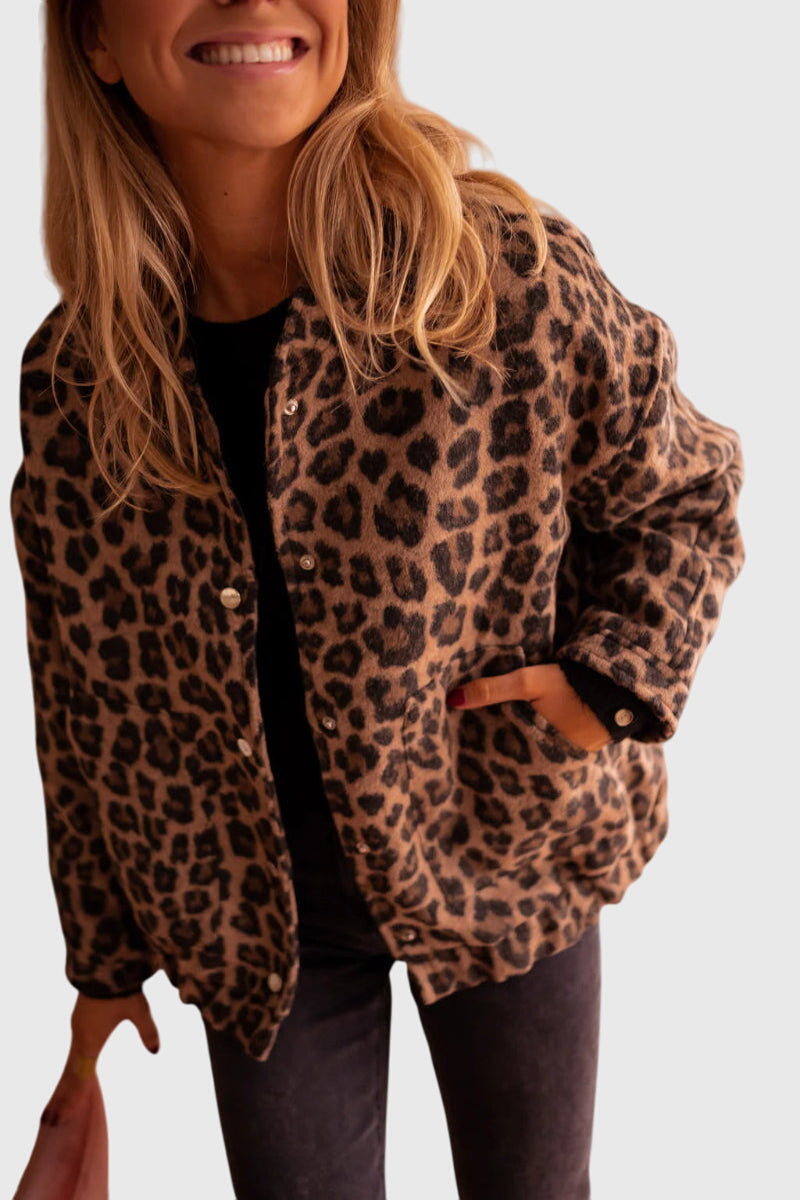 Elysia Women's Jacket featuring a tailored silhouette and stylish leopard print design, perfect for adding a bold touch to any outfit. 0