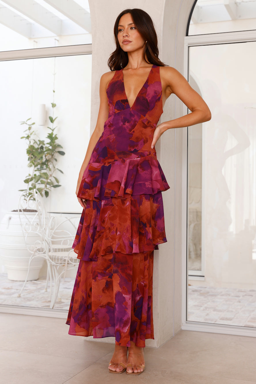 Elysia Women’s Maxi Dress featuring a stylish deep V-neckline and a flowing tiered ruffle skirt, perfect for summer outings and casual elegance 6