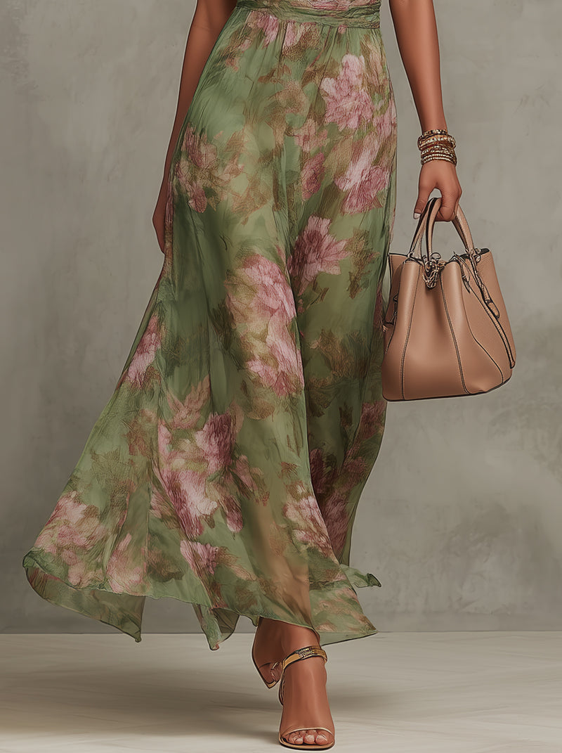 Elysia Women's Maxi Dress featuring a vibrant floral print and elegant halter neck design, perfect for summer outings and special occasions. 3