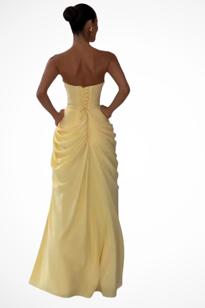 Elysia Women’s Maxi Dress featuring a stylish strapless design and a high side slit, perfect for elegant summer outings and special occasions. 4