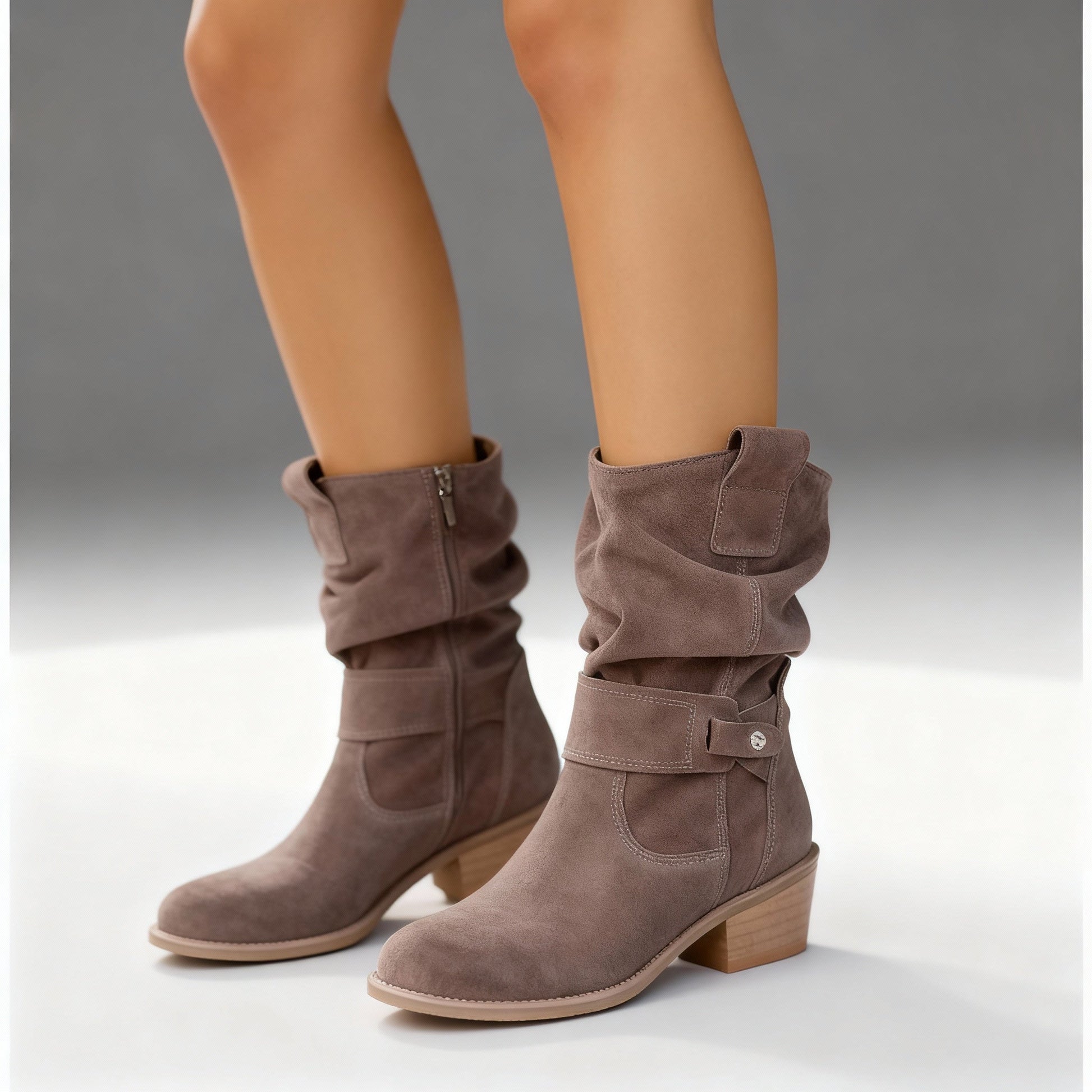 Elysia Women's Mid-Calf Slouch Boots in black, featuring a stylish slouch design and soft supportive comfort for all-day wear. 2