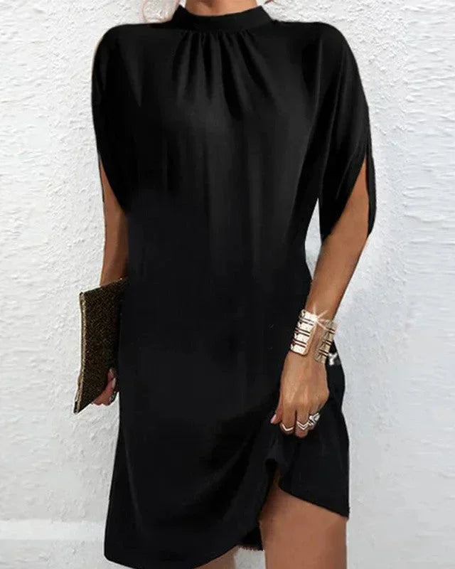 Elysia Women’s Mini Dress featuring elegant batwing sleeves and a stylish pleated collar, perfect for evening events and special occasions. 0