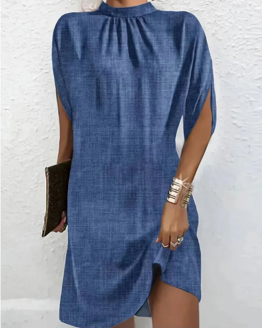 Elysia Women’s Mini Dress featuring elegant batwing sleeves and a stylish pleated collar, perfect for evening events and special occasions. 4