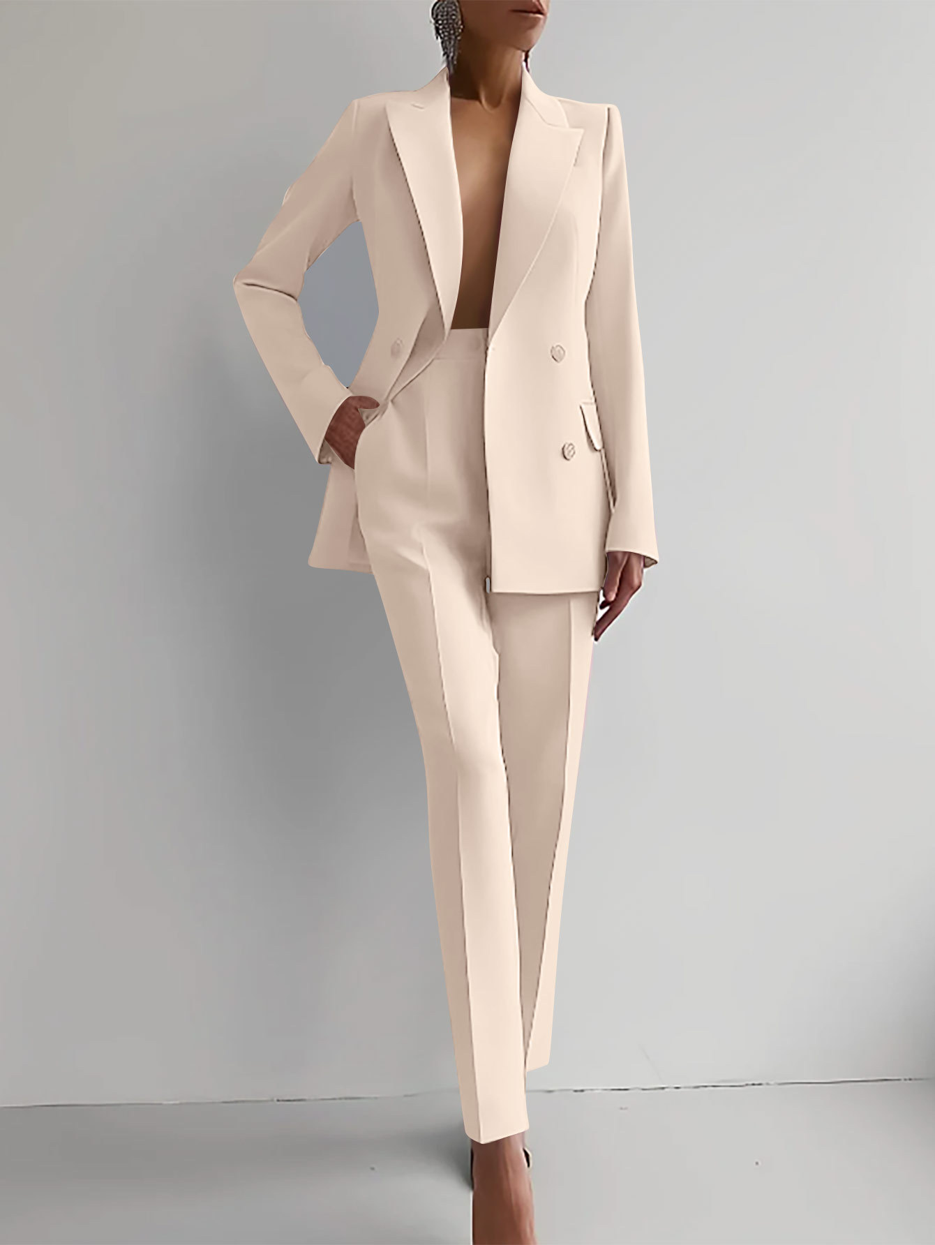 Elysia Women’s tailored suit featuring a versatile jacket and pants set, perfect for professional or formal occasions, showcasing a modern fit and elegant design. 7