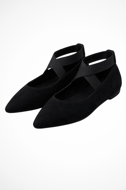 Ember Women’s Ballet Flats featuring a pointed toe design and stylish cross ankle straps, perfect for everyday wear and elegant occasions. 2