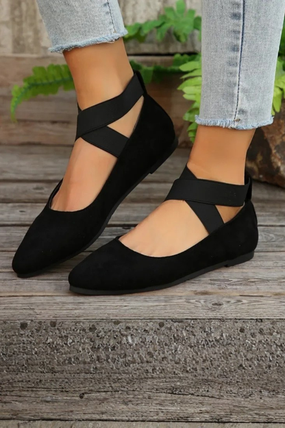 Ember Women’s Ballet Flats featuring a pointed toe design and stylish cross ankle straps, perfect for everyday wear and elegant occasions. 3