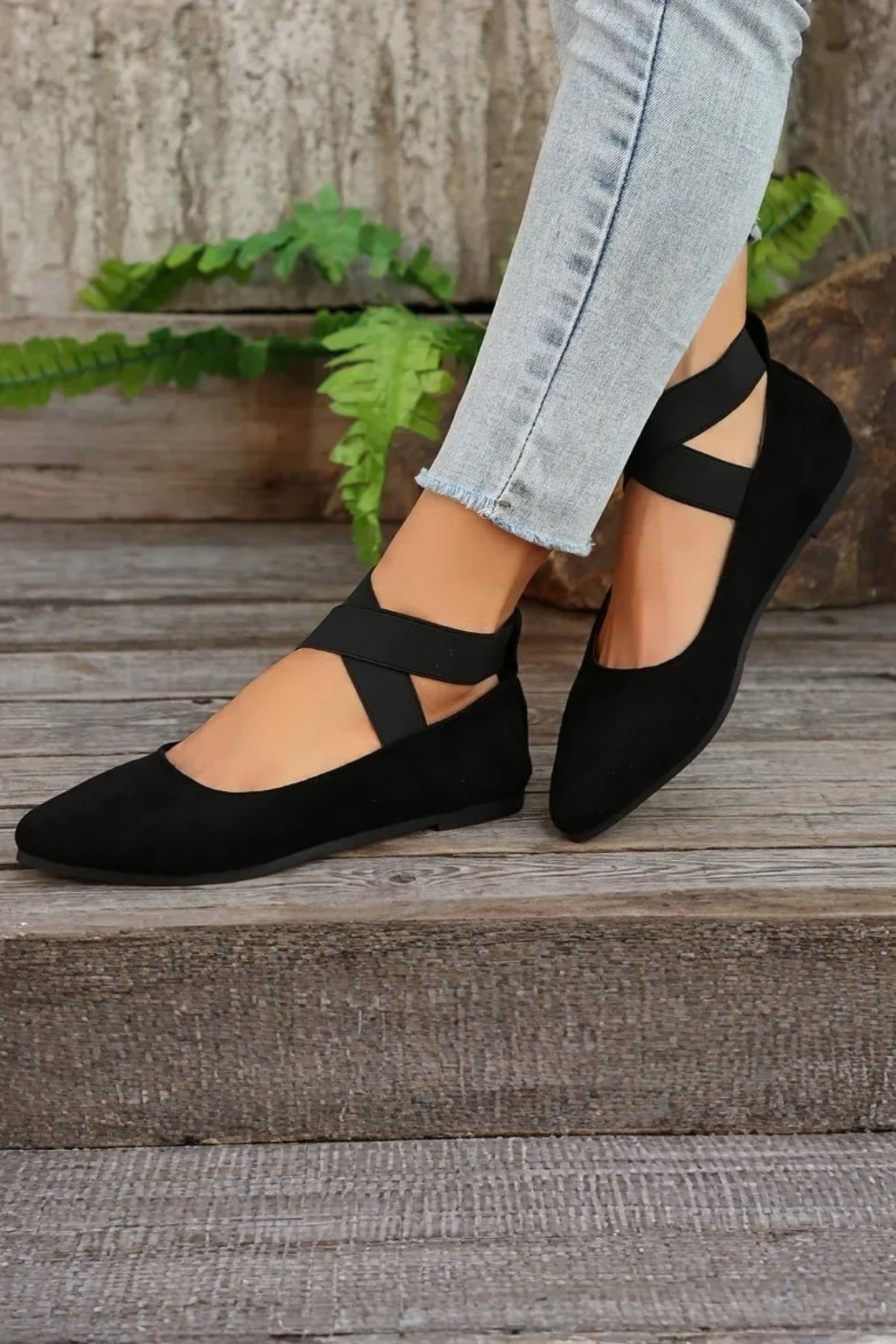 Ember Women’s Ballet Flats featuring a pointed toe design and stylish cross ankle straps, perfect for everyday wear and elegant occasions. 4