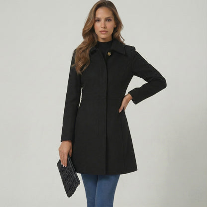 Emmara Women’s A-Line Coat featuring a button closure and a structured design, perfect for stylish warmth in any season. 0