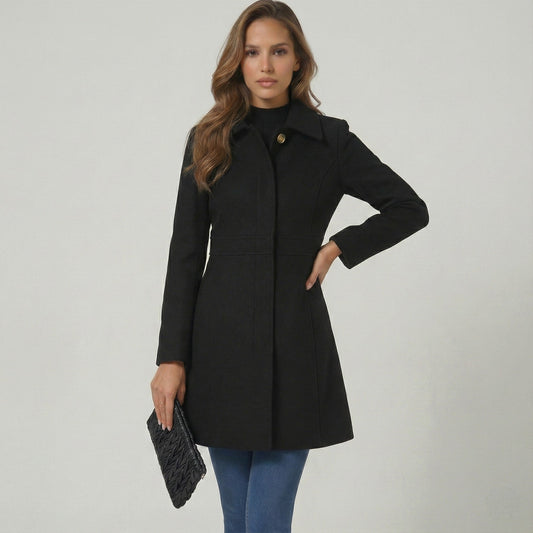 Emmara Women’s A-Line Coat featuring a button closure and a structured design, perfect for stylish warmth in any season. 0