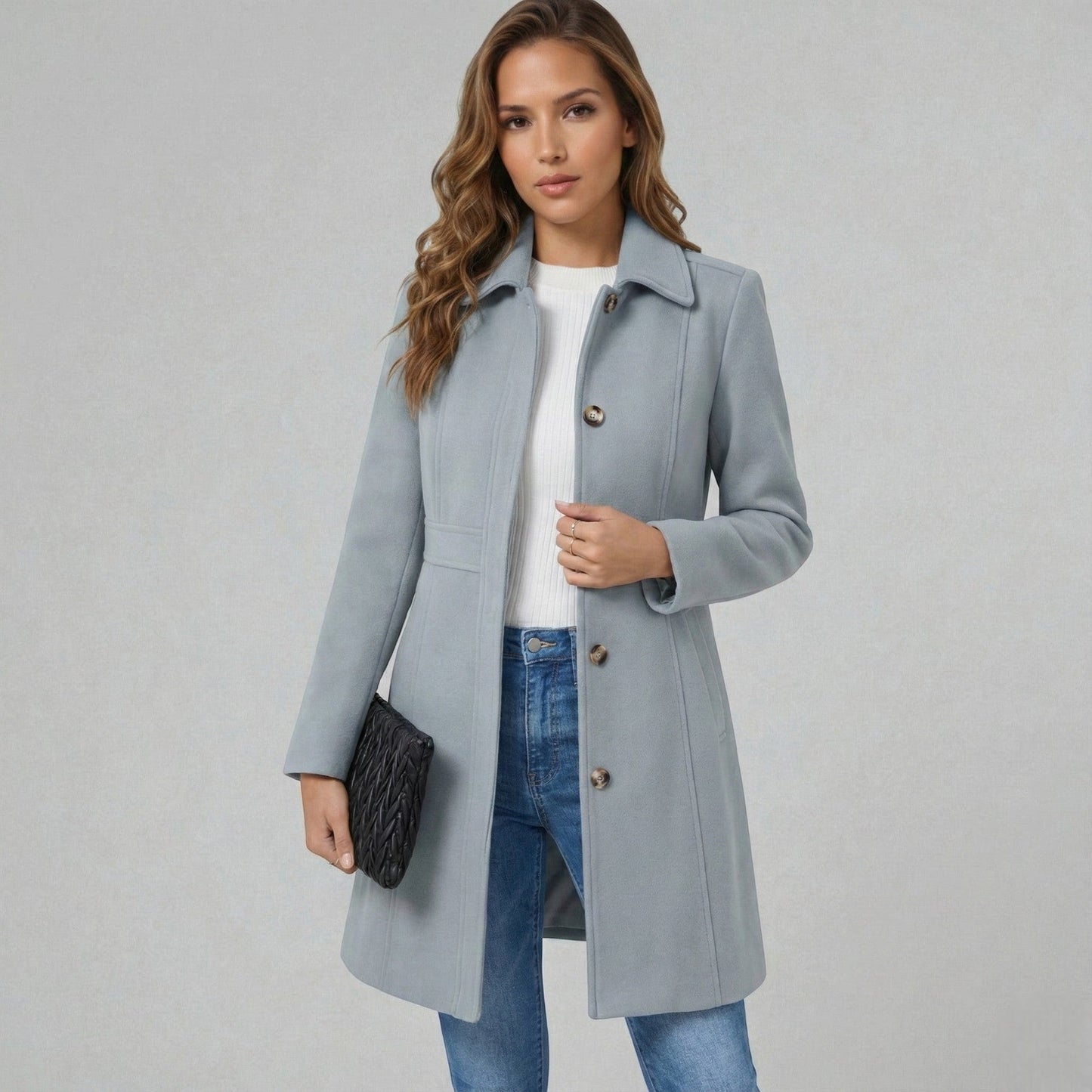 Emmara Women’s A-Line Coat featuring a button closure and a structured design, perfect for stylish warmth in any season. 2