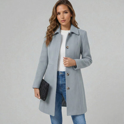 Emmara Women’s A-Line Coat featuring a button closure and a structured design, perfect for stylish warmth in any season. 2