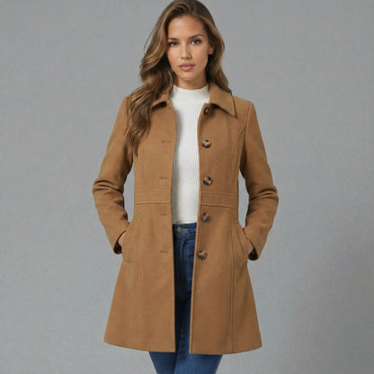 Emmara Women’s A-Line Coat featuring a button closure and a structured design, perfect for stylish warmth in any season. 3