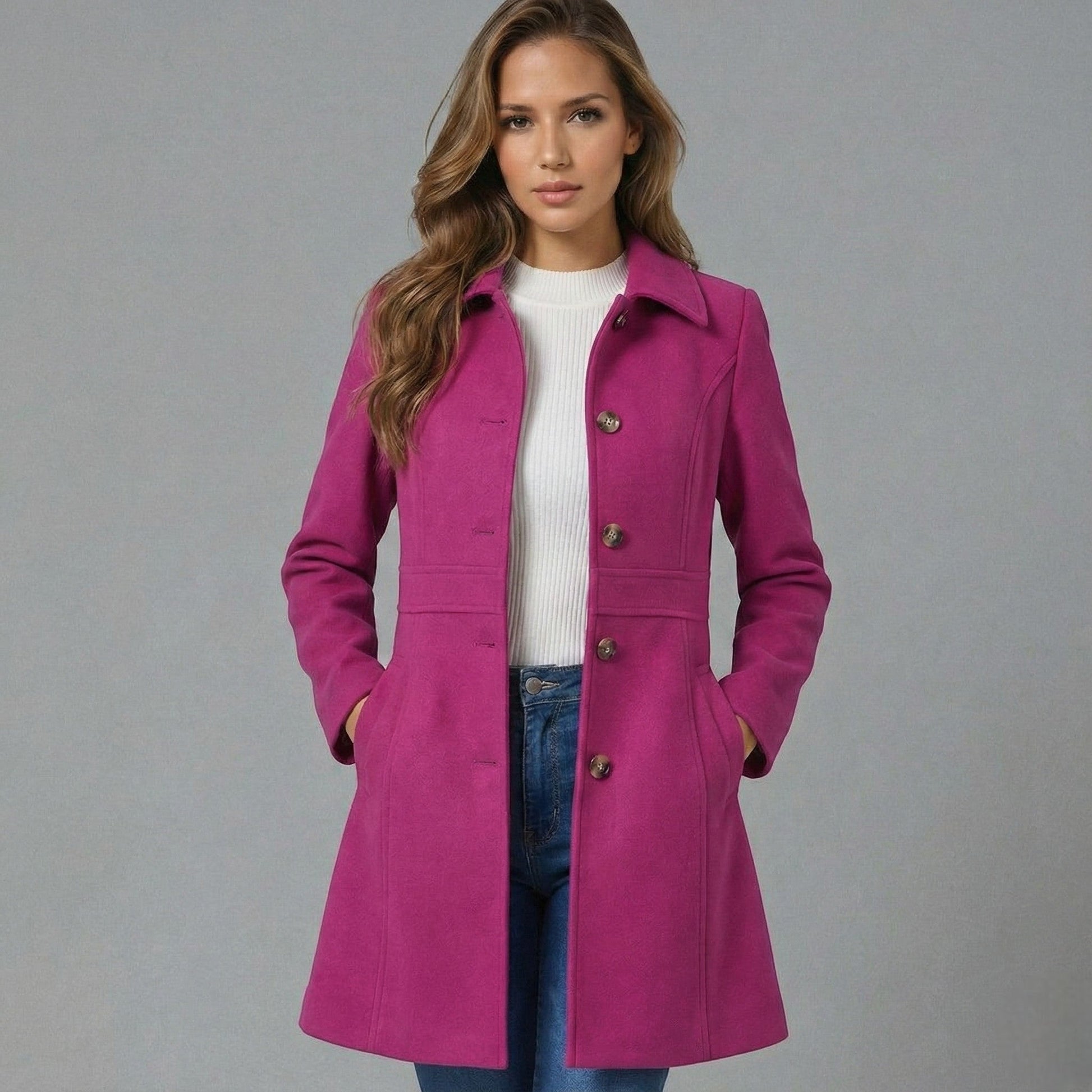 Emmara Women’s A-Line Coat featuring a button closure and a structured design, perfect for stylish warmth in any season. 4