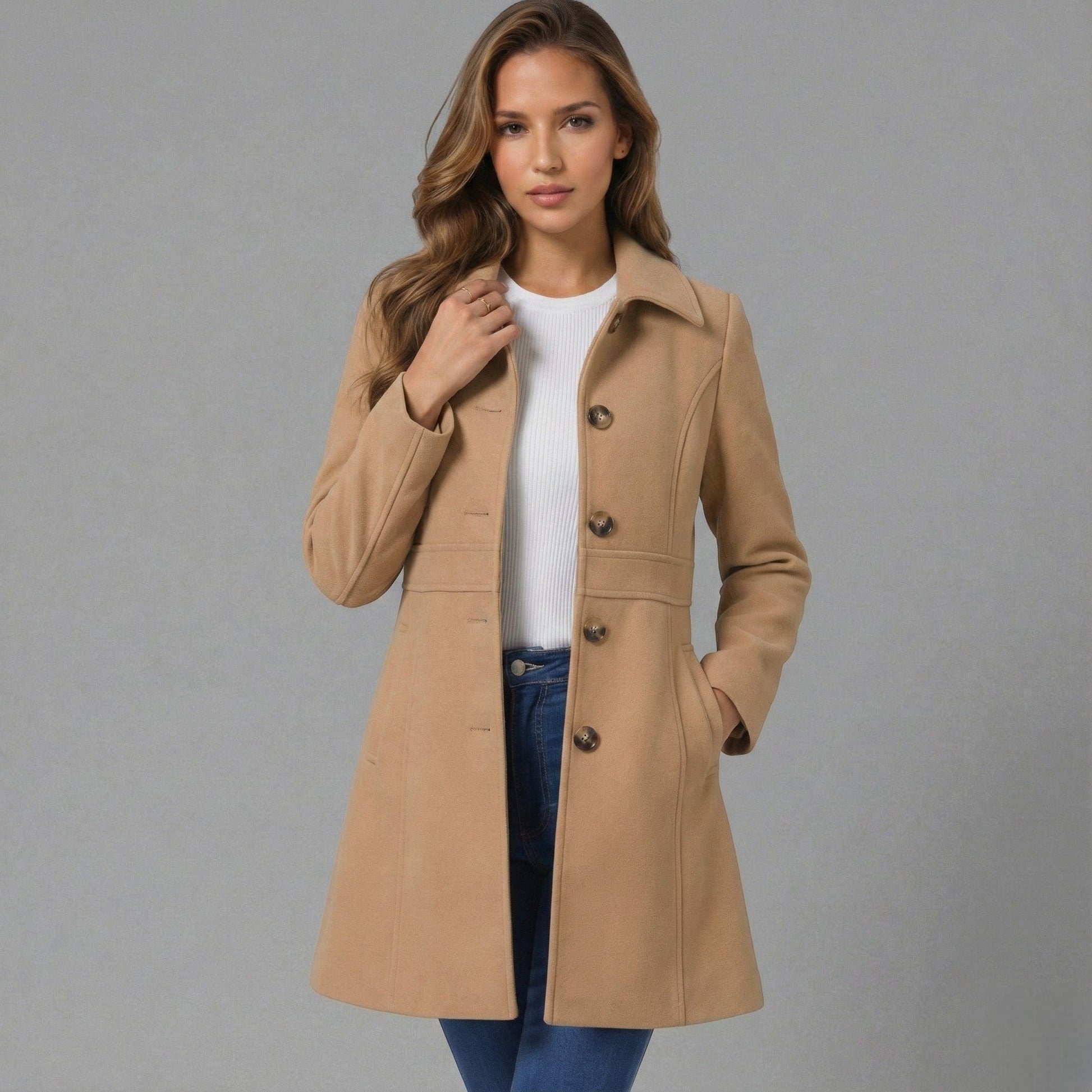 Emmara Women’s A-Line Coat featuring a button closure and a structured design, perfect for stylish warmth in any season. 5