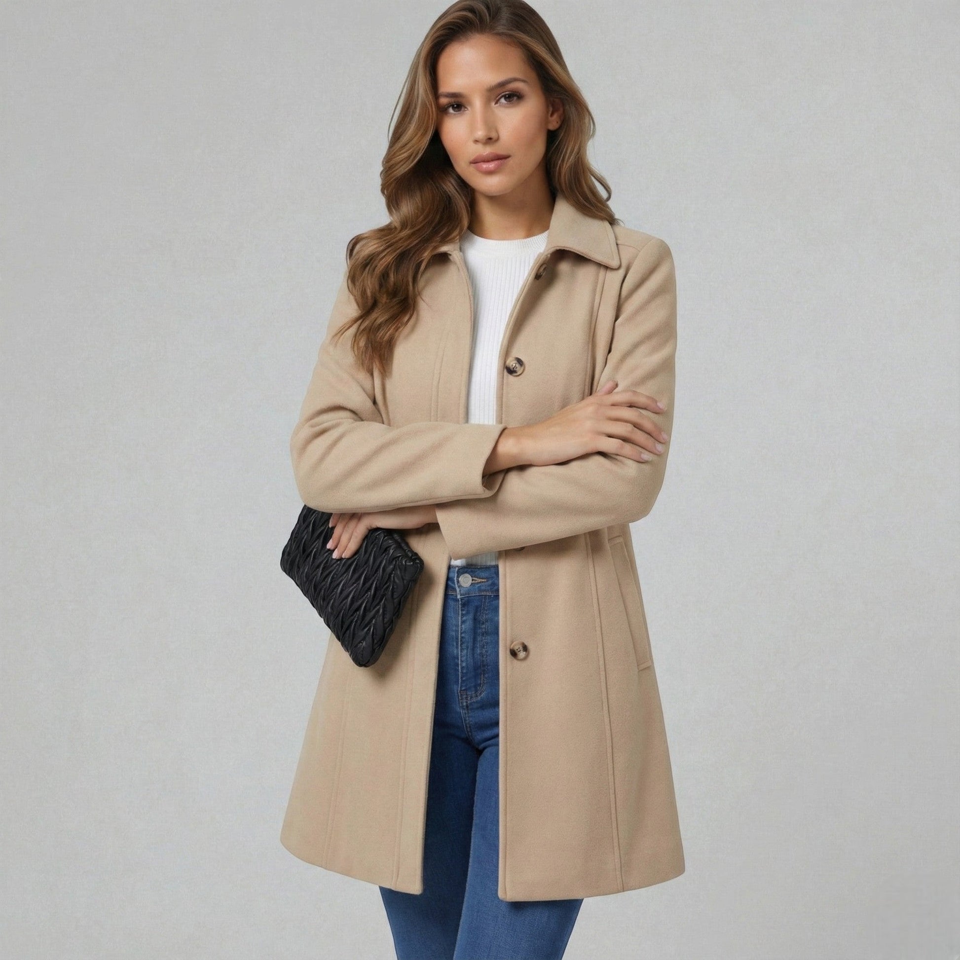 Emmara Women’s A-Line Coat featuring a button closure and a structured design, perfect for stylish warmth in any season. 6