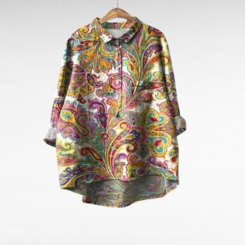 Emory Women’s Blouse featuring a modern vintage design with a stylish draped fit, perfect for enhancing any wardrobe. 0