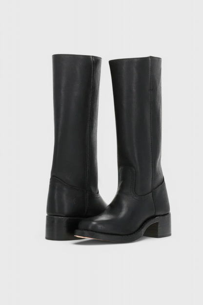 Fenella Women's Knee-High Heeled Boots in classic black, showcasing elegant design and comfortable fit for stylish all-day wear. 3