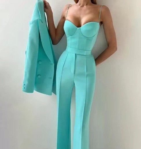 Flora Women's Blazer Set featuring a stylish single-button blazer and chic high-waist flared trousers, perfect for professional and formal occasions. 5
